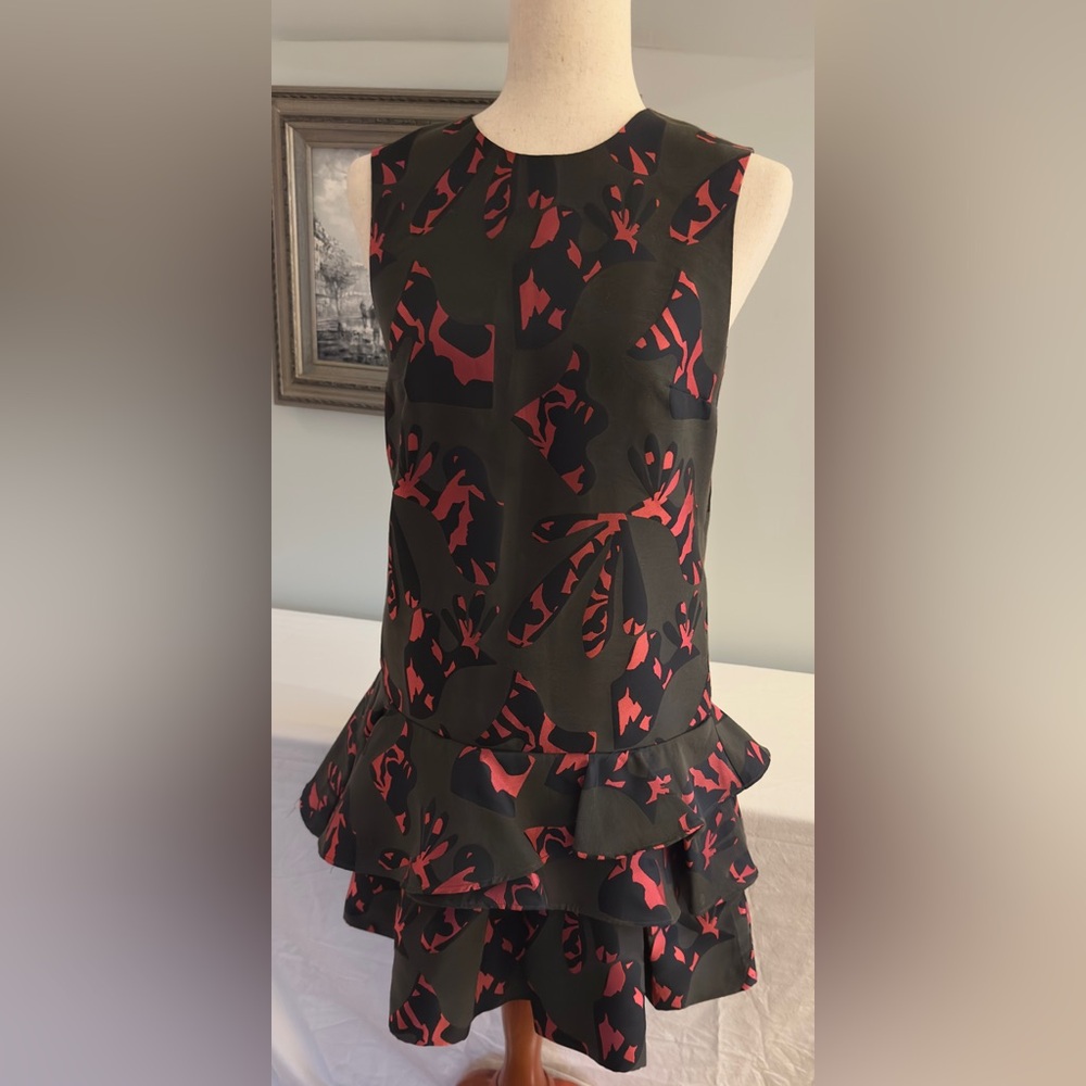 BANANA REPUBLIC PIECED JACQUARD DROP-WAIST DRESS GREEN AND RED SZ 2